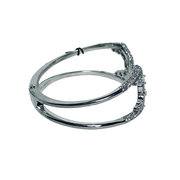 Vince Camuto Silver Tone Clear Crystal Hinged Cuff Bracelet (5947) - Picture 4 of 7